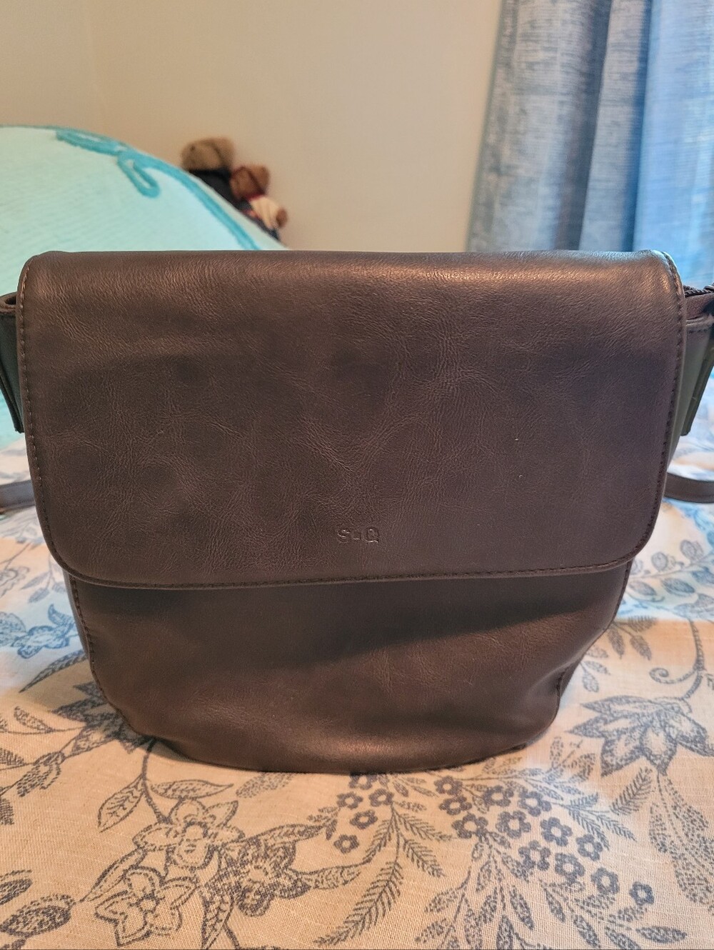 S-Q Ladies Charcoal Gray Vegan Leather Crossbody Bag